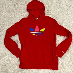 Adidas Originals Red Trefoil Hoodie Youth XL /adult XS  Multicolor Logo Pullover